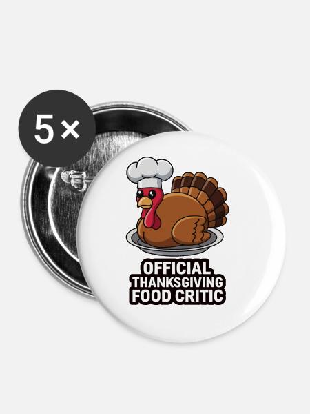 Lustiger Thanksgiving Truthahn - Buttons groß 56 mm (5er Pack) - Weiß