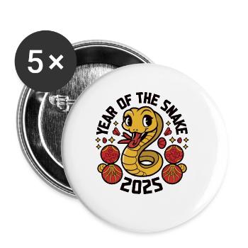 Chinesisches Jahr 2025 Jahr der Schlange - Buttons groß 56 mm (5er Pack) - Weiß - Vorne