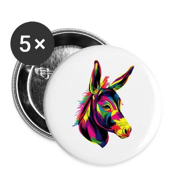 Esel in Bunt Popart Farben Hausesel Donkey Reiten - Buttons groß 56 mm (5er Pack) - Weiß - Vorne