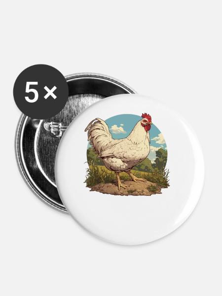 Rooster Hähne Hahn - Buttons groß 56 mm (5er Pack) - Weiß