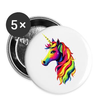 Einhorn Bunt Regenbogen Pferde Reiten Einhörner - Buttons groß 56 mm (5er Pack) - Weiß - Vorne