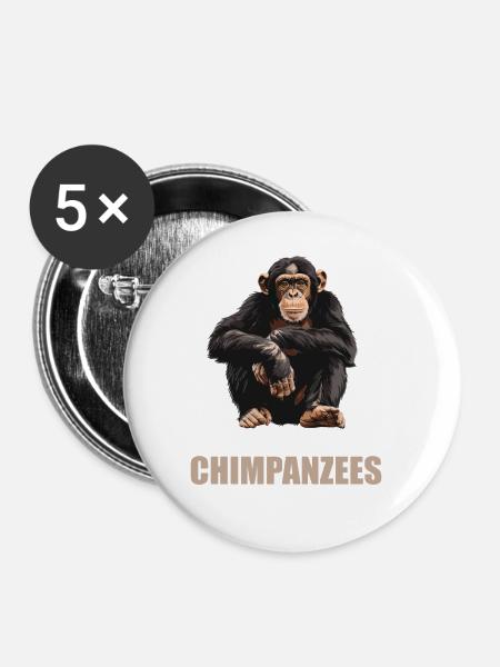 Chimpanzee Schimpansen Schimpanse - Buttons groß 56 mm (5er Pack) - Weiß