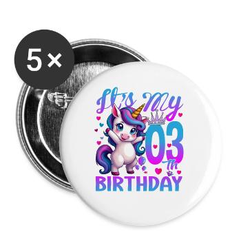 3rd Birthday Unicorn It's My 3rd Birthday - Buttons large 2.2''/56 mm (5-pack) - white - Front