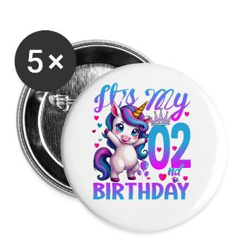 2ème anniversaire licorne C’est mon 2ème anniversaire - Lot de 5 grands badges (56 mm) - blanc - Devant