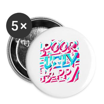 Poor Ugly Happy 5 - Buttons groß 56 mm (5er Pack) - Weiß - Vorne