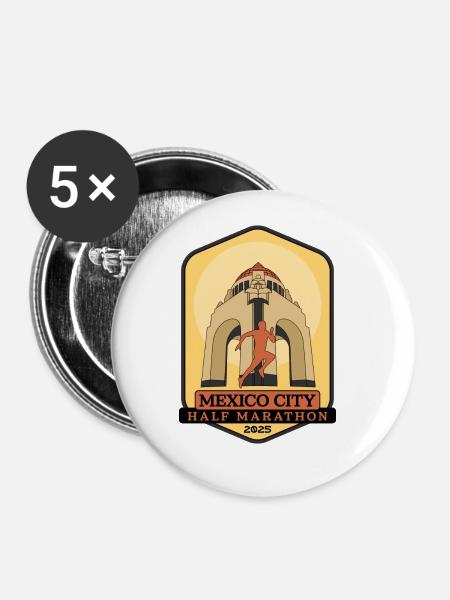 Mexico City - Halbmarathon – 2025 - Buttons groß 56 mm (5er Pack) - Weiß