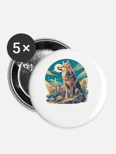 Kojoten Kojote - Buttons groß 56 mm (5er Pack) - Weiß