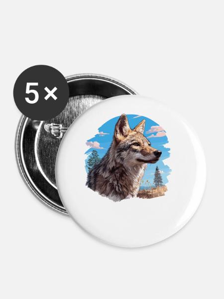 Kojoten Kojote - Buttons groß 56 mm (5er Pack) - Weiß
