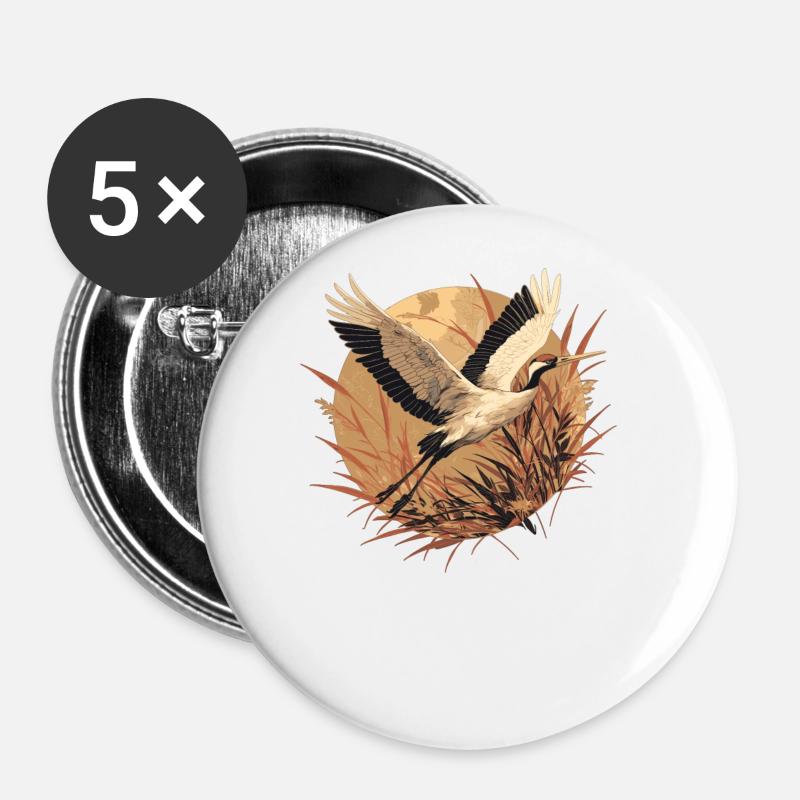 Kraniche Kranich - Buttons groß 56 mm (5er Pack) - Weiß