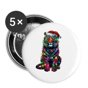 Noël du tigre - Lot de 5 grands badges (56 mm) - blanc - Devant