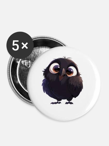 Krähen Krähe - Buttons groß 56 mm (5er Pack) - Weiß