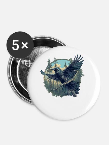 Krähen Krähe - Buttons groß 56 mm (5er Pack) - Weiß