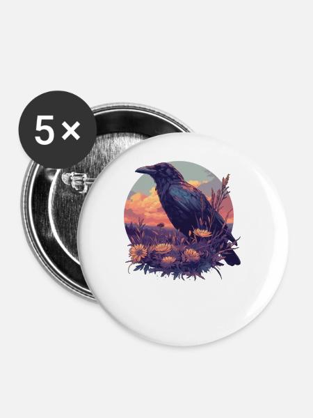 Krähen Krähe - Buttons groß 56 mm (5er Pack) - Weiß