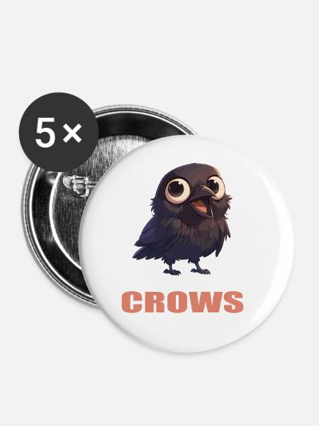Krähen Krähe - Buttons groß 56 mm (5er Pack) - Weiß