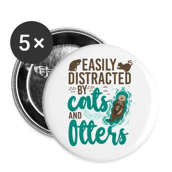 Otter Cat Easily Distracted By - Buttons groß 56 mm (5er Pack) - Weiß - Vorne