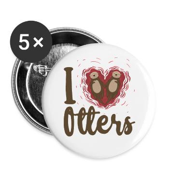 Otter Heart I Love Otters - Buttons groß 56 mm (5er Pack) - Weiß - Vorne