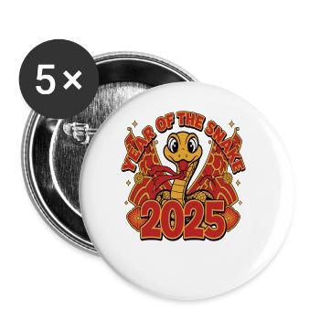 Chinese Year 2025 Year of the Snake - Buttons large 2.2''/56 mm (5-pack) - white - Front