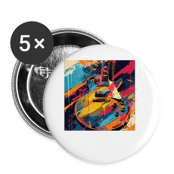 Guitare - Lot de 5 grands badges (56 mm) - blanc - Devant