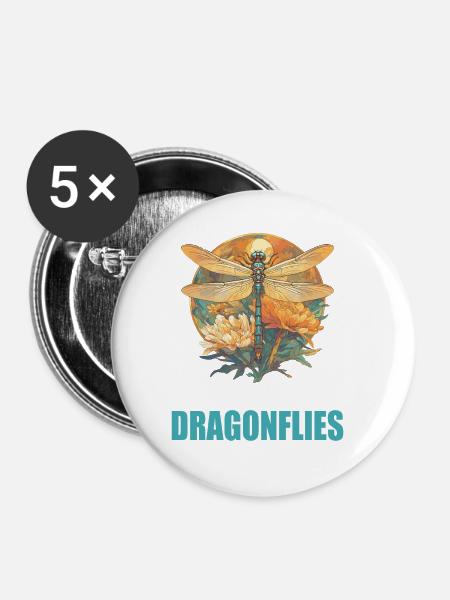 Libellen Libelle - Buttons groß 56 mm (5er Pack) - Weiß