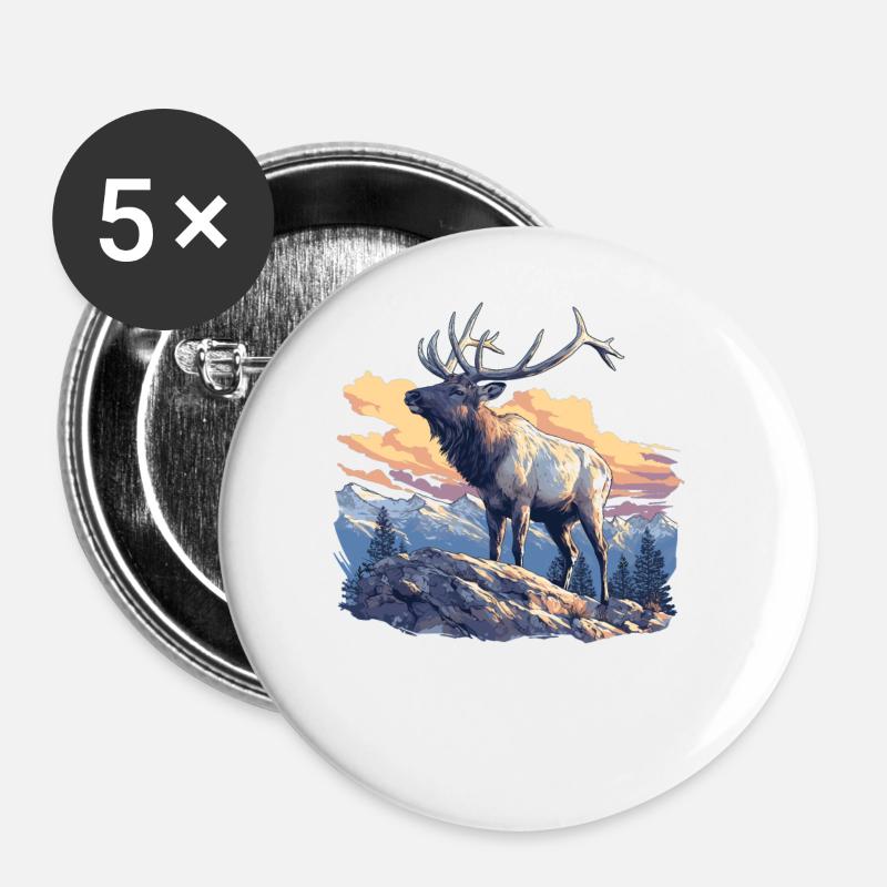 Elche Elch - Buttons groß 56 mm (5er Pack) - Weiß