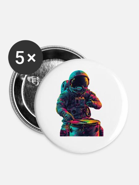Astronaut Trommeln - Buttons groß 56 mm (5er Pack) - Weiß