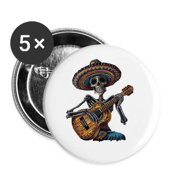 Ukulélé Mexicain Squelette - Lot de 5 grands badges (56 mm) - blanc - Devant