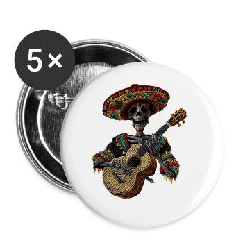Ukulélé Mexicain Squelette - Lot de 5 grands badges (56 mm) - blanc - Devant