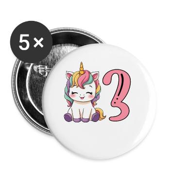 Children's Unicorn 3rd Birthday I'm already Three - Buttons large 2.2''/56 mm (5-pack) - white - Front