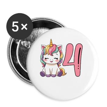 Children's Unicorn 4th Birthday I'm Already Four - Buttons large 2.2''/56 mm (5-pack) - white - Front