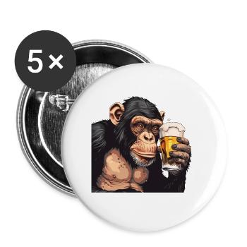 Cute Chimpanzee Drinking Beer 2 - Buttons groß 56 mm (5er Pack) - Weiß - Vorne
