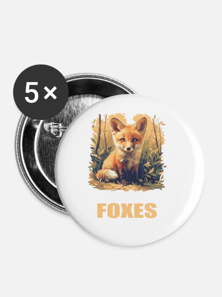 Füchse Fuchs - Buttons groß 56 mm (5er Pack) - Weiß