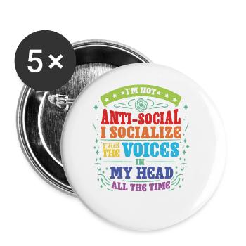 I Socialize With The Voices In My Head - Buttons groß 56 mm (5er Pack) - Weiß - Vorne