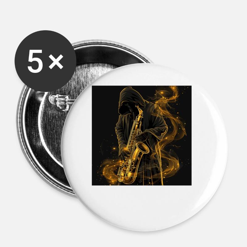 Saxophon - Buttons groß 56 mm (5er Pack) - Weiß