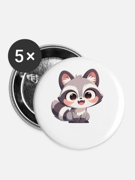 Waschbären Waschbär - Buttons groß 56 mm (5er Pack) - Weiß