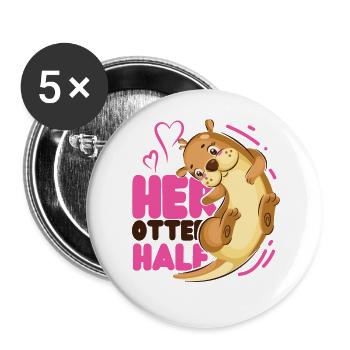 Couple Loutre Jeu de mots Saint-Valentin - Lot de 5 grands badges (56 mm) - blanc - Devant