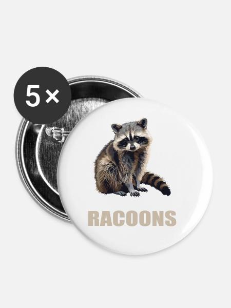Waschbären Waschbär - Buttons groß 56 mm (5er Pack) - Weiß
