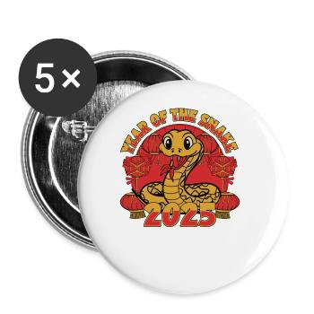 Chinese Year 2025 Year of the Snake - Buttons large 2.2''/56 mm (5-pack) - white - Front