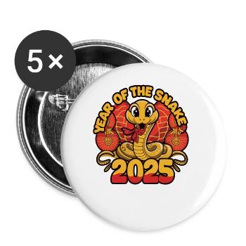 Chinese Year 2025 Year of the Snake - Buttons large 2.2''/56 mm (5-pack) - white - Front