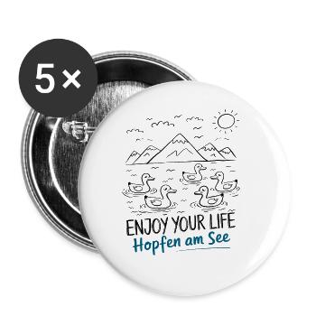 Hopfen am See Berge Urlaub Wandern - Buttons groß 56 mm (5er Pack) - Weiß - Vorne