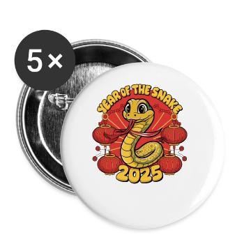 Chinese Year 2025 Year of the Snake - Buttons large 2.2''/56 mm (5-pack) - white - Front