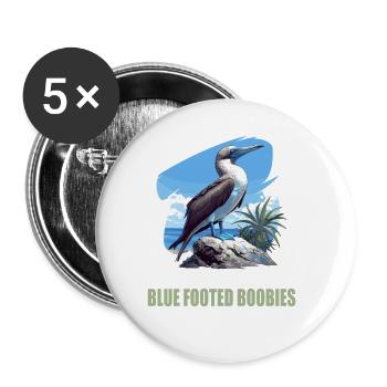 Fou à pieds bleus - Lot de 5 grands badges (56 mm) - blanc - Devant