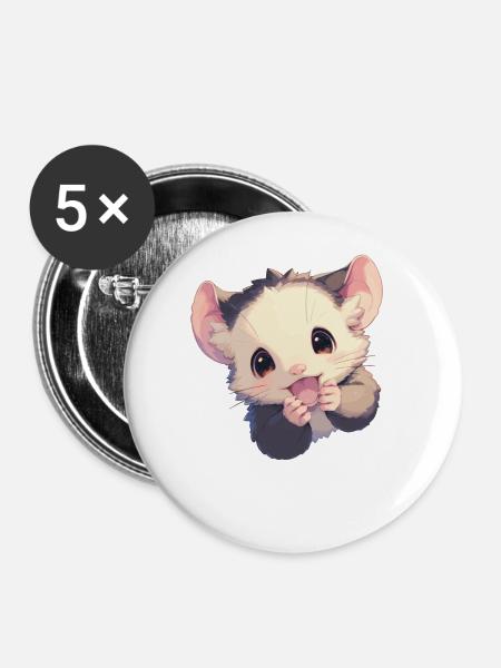 Opossum Opossums - Buttons groß 56 mm (5er Pack) - Weiß