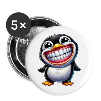 Pingouin drôle avec un grand rire - Lot de 5 grands badges (56 mm) - blanc - Devant