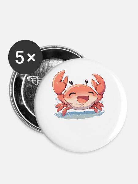 Krabbe Krabben - Buttons groß 56 mm (5er Pack) - Weiß