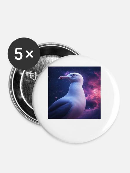 Möwe - Buttons groß 56 mm (5er Pack) - Weiß