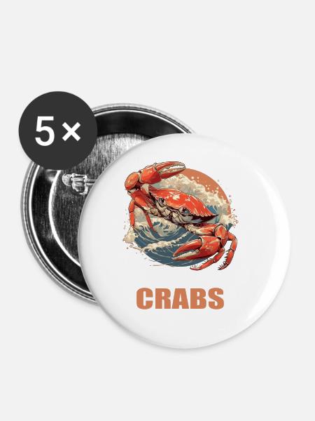 Krabbe Krabben - Buttons groß 56 mm (5er Pack) - Weiß