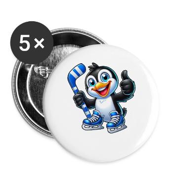 Coole Pinguin Eishockeyspieler Comic - Buttons groß 56 mm (5er Pack) - Weiß - Vorne