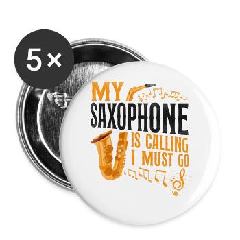 Saxophone My Saxophone Is Calling - Buttons large 2.2''/56 mm (5-pack) - white - Front