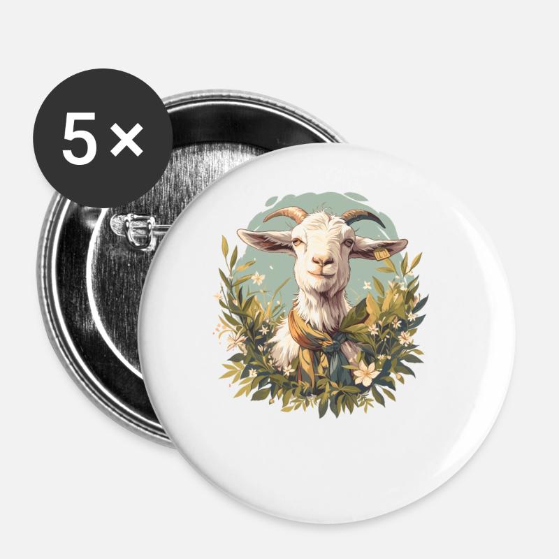 Ziegen Ziege - Buttons groß 56 mm (5er Pack) - Weiß