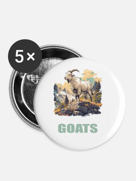 Ziegen Ziege - Buttons groß 56 mm (5er Pack) - Weiß